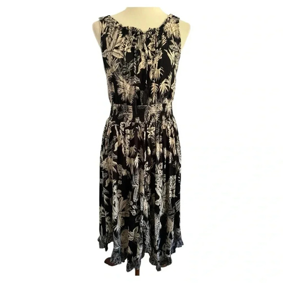 NWT Lola P Black Tan Sleeveless Stress Tropical Zoo Animal Print Dress Size M - Picture 1 of 15